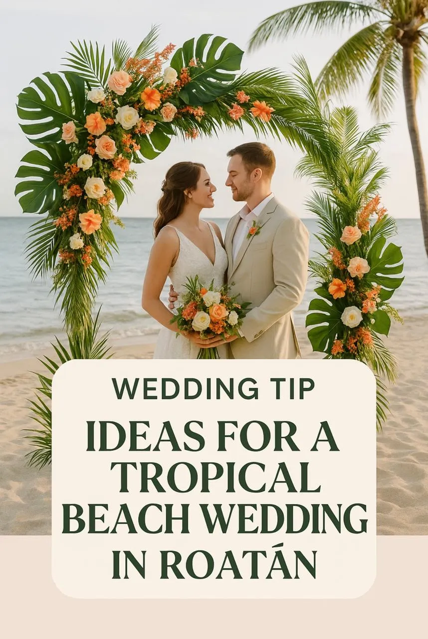 Wedding tip graphic: ideas for a tropical beach wedding in Roatán